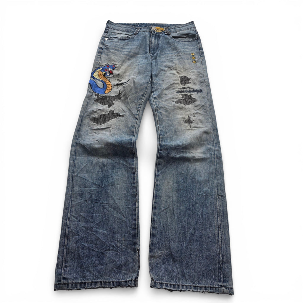Vintage Japanese Big Train Printed Jeans (M-L)