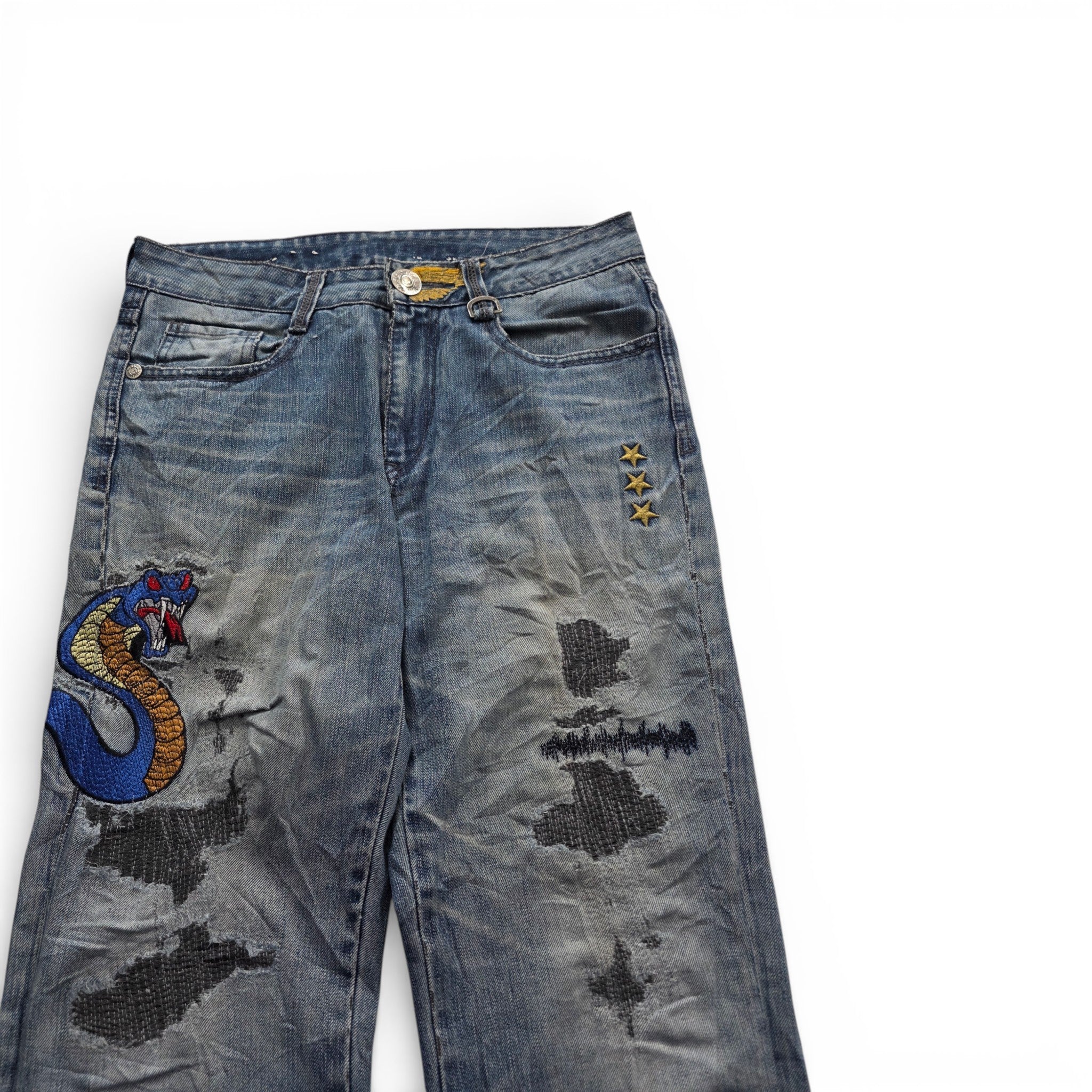 Vintage Japanese Big Train Printed Jeans (M-L)