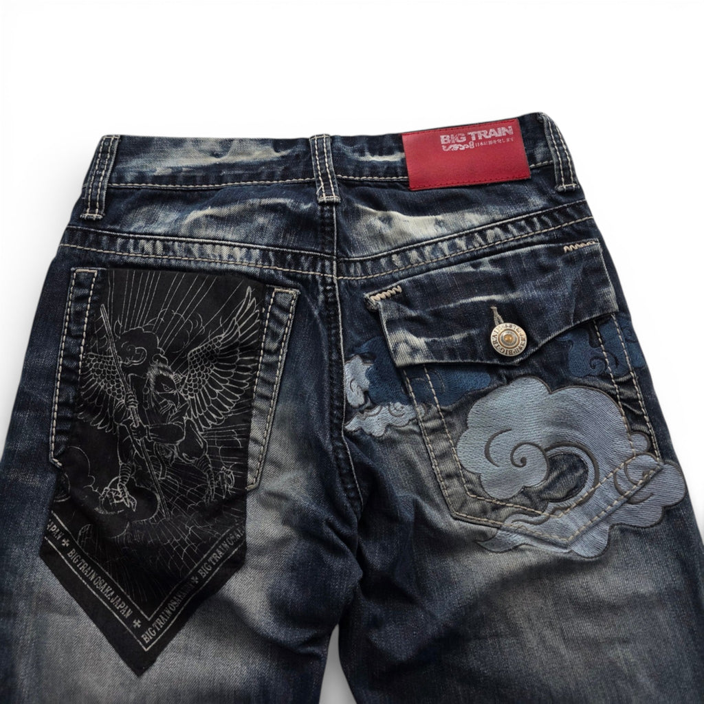 Vintage Japanese Big Train Printed Jeans (XS)
