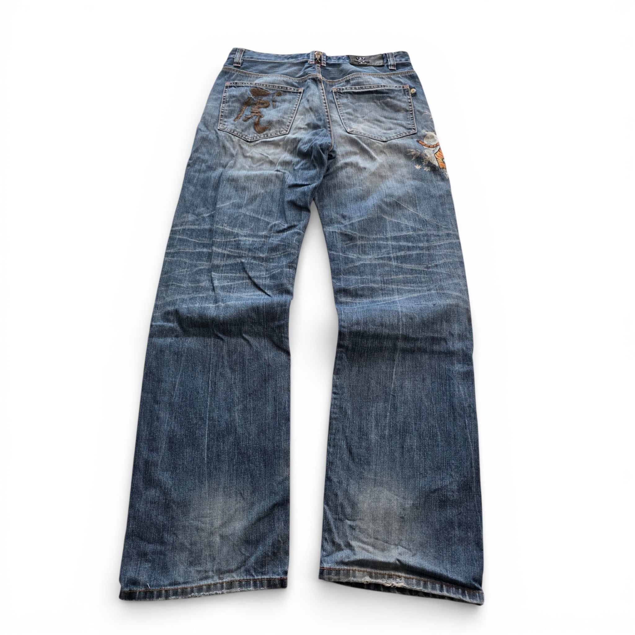 Vintage Japanese Big Train Printed Jeans (L)