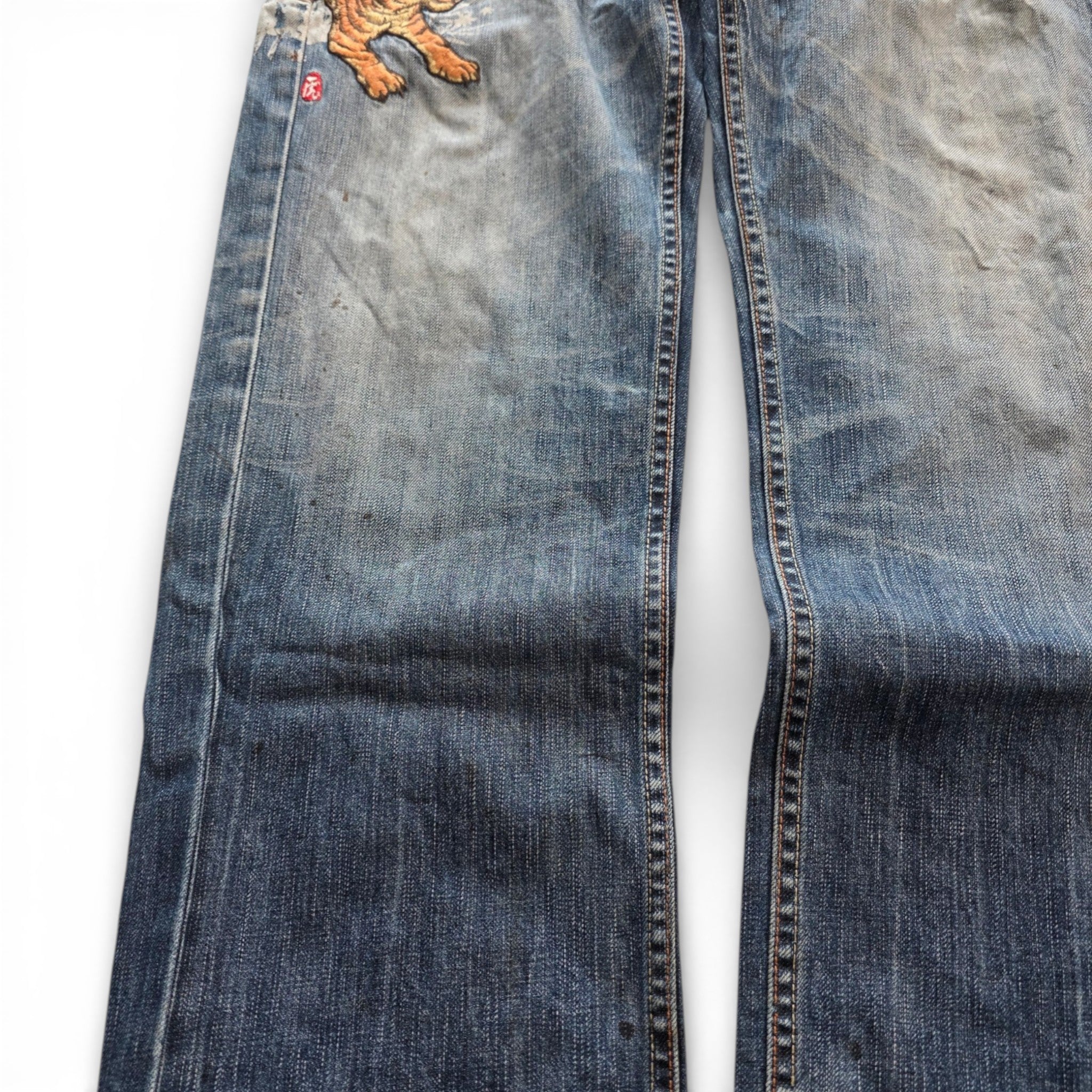 Vintage Japanese Big Train Printed Jeans (L)