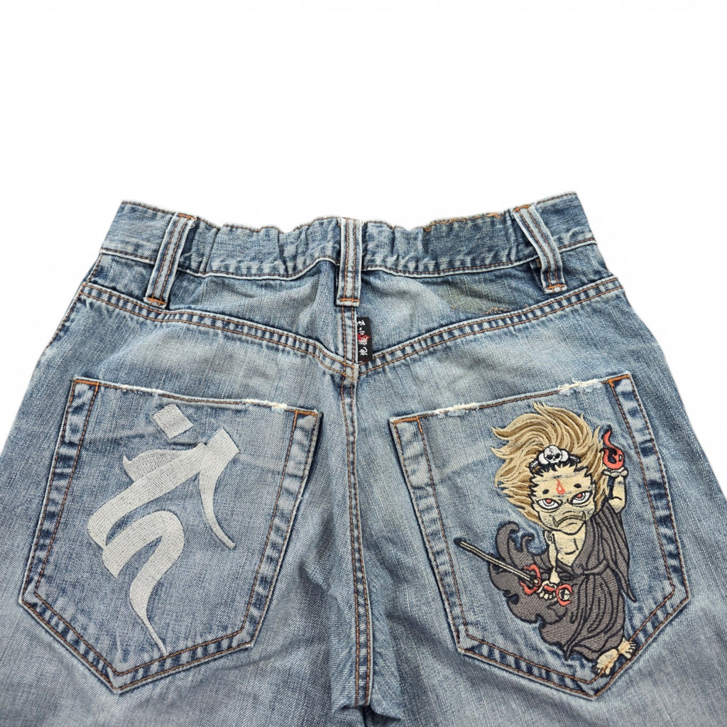Vintage Japanese Printed Straight Jeans (S)