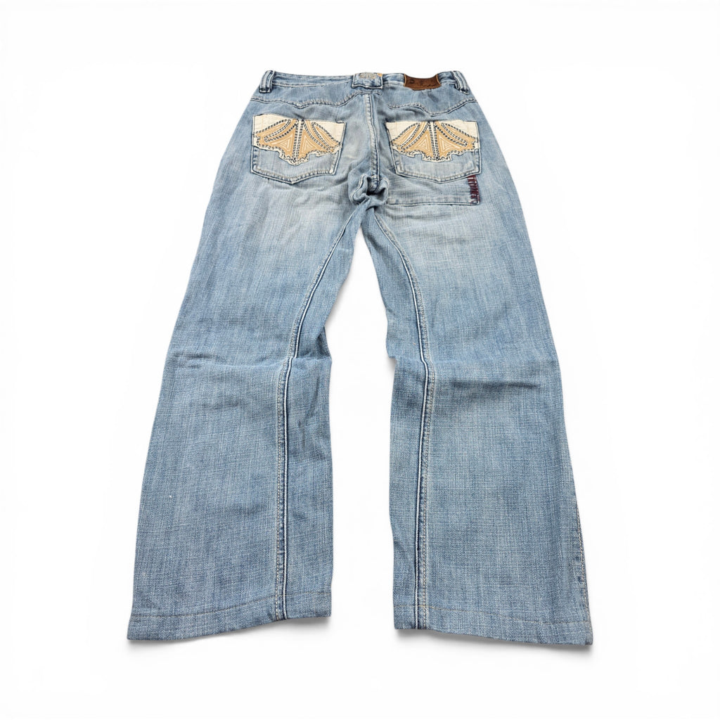 Vintage Japanese Big Train Printed Straight Jeans (S)