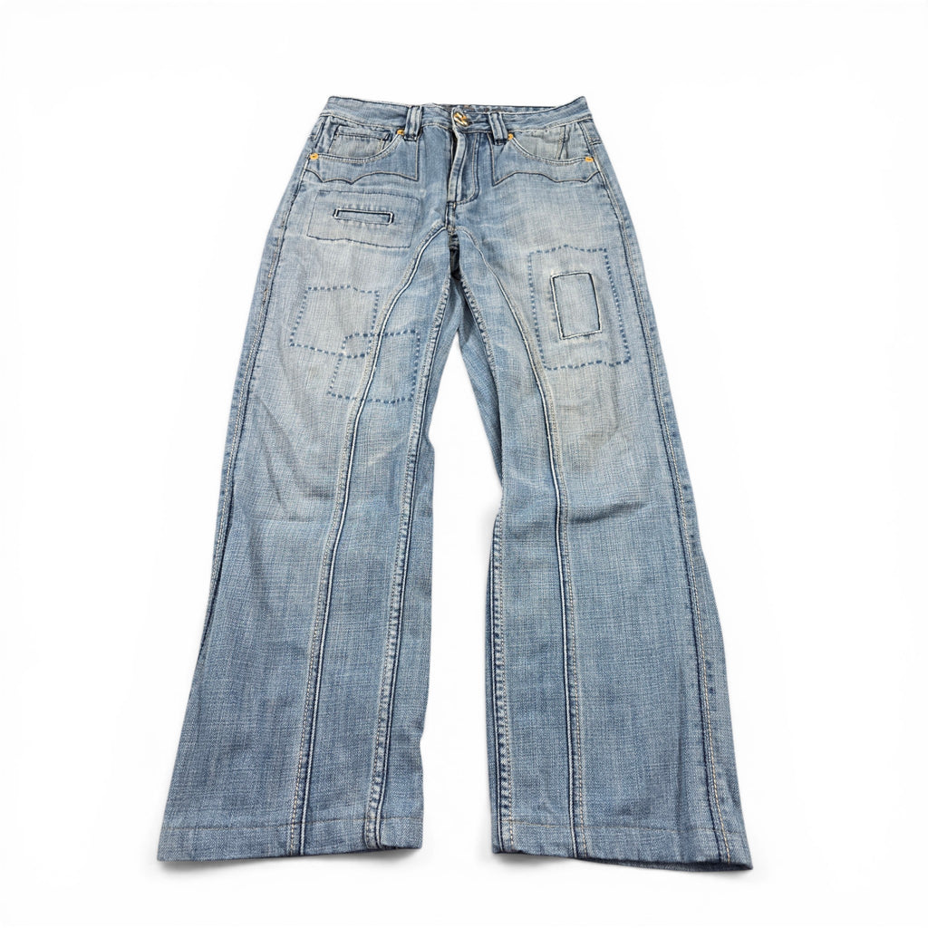 Vintage Japanese Big Train Printed Straight Jeans (S)