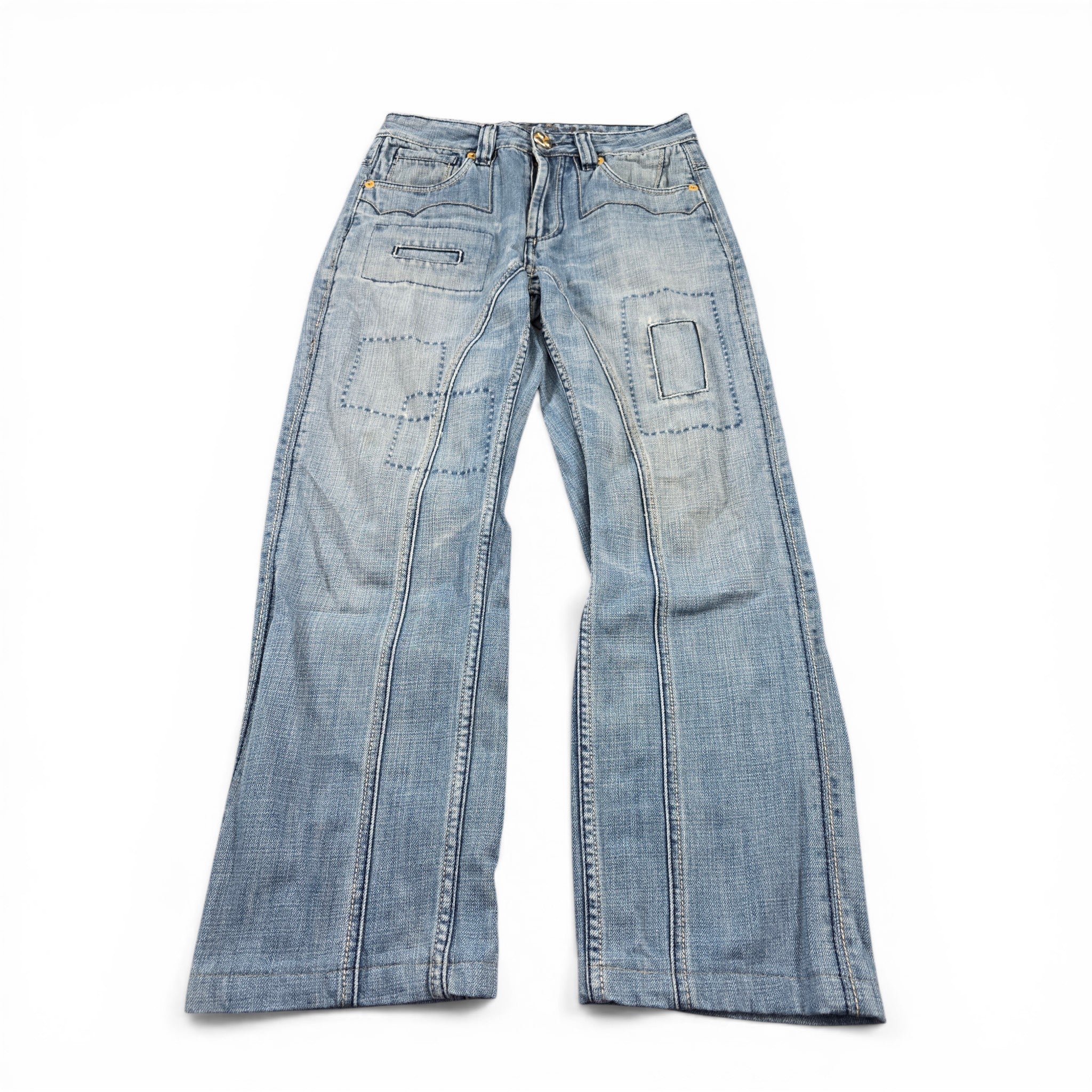 Vintage Japanese Big Train Printed Straight Jeans (S)