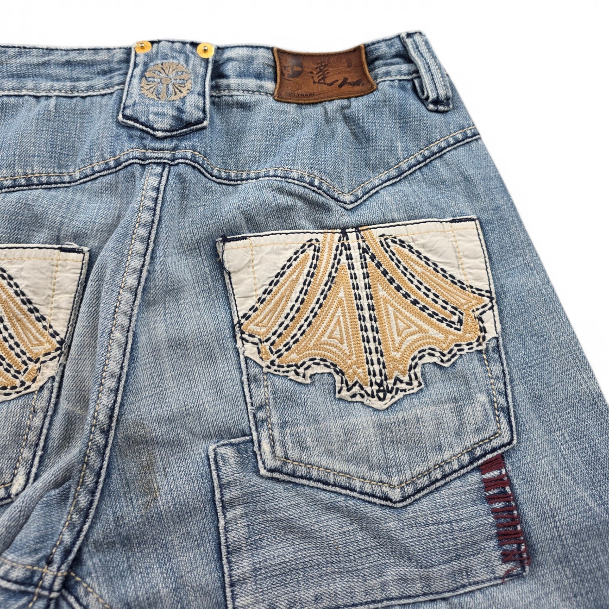 Vintage Japanese Big Train Printed Straight Jeans (S)